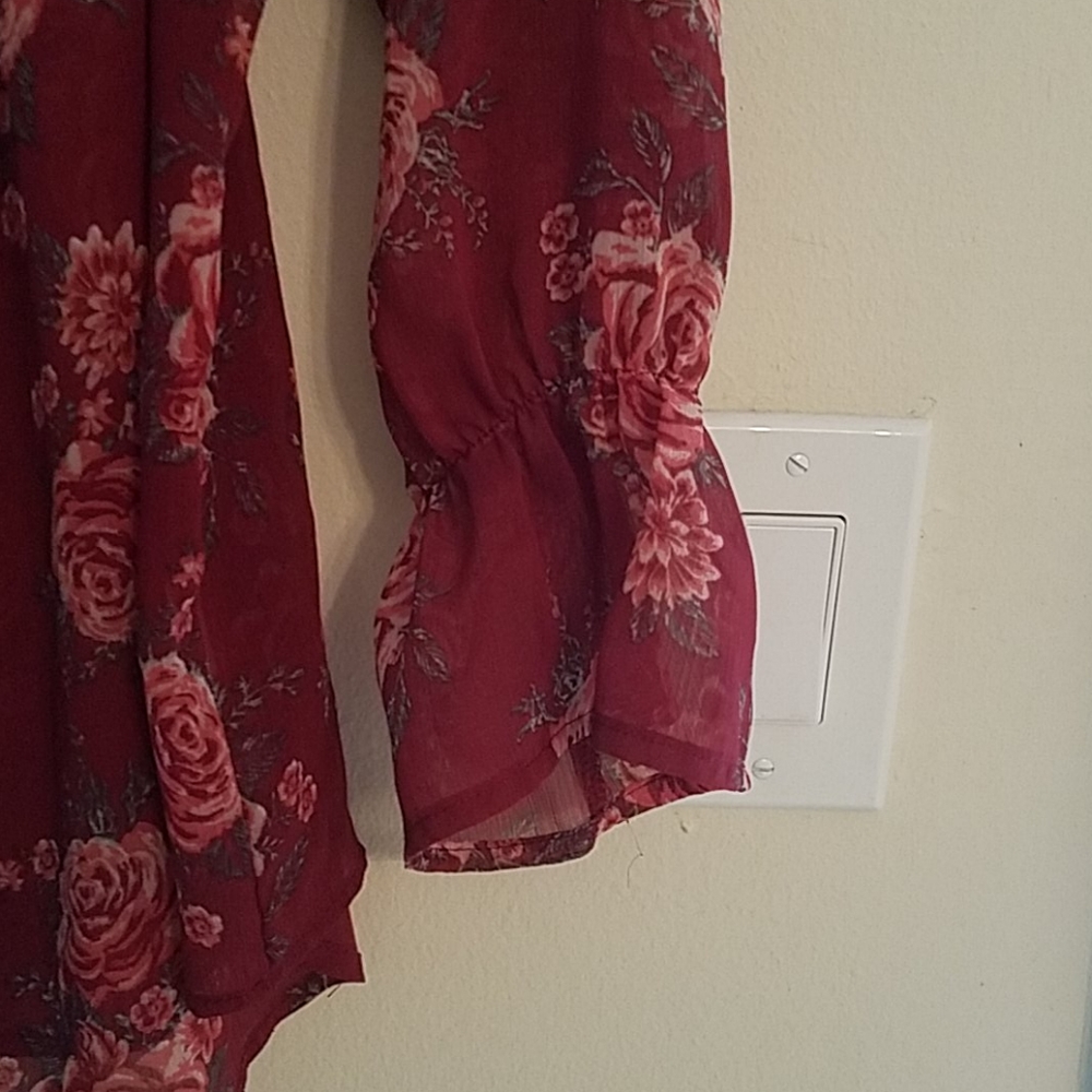 Flared Sleeve Floral Crop Top M - Picture 3 of 3